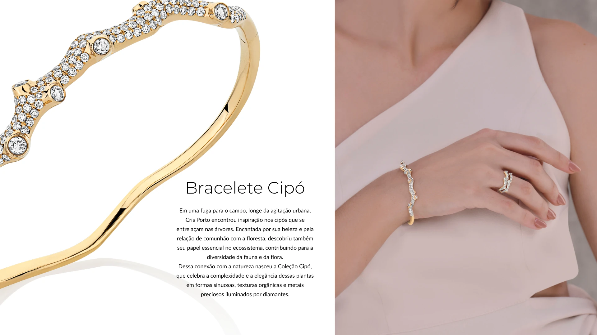 Bracelete Cipó — composição completa com joia, texto e modelo