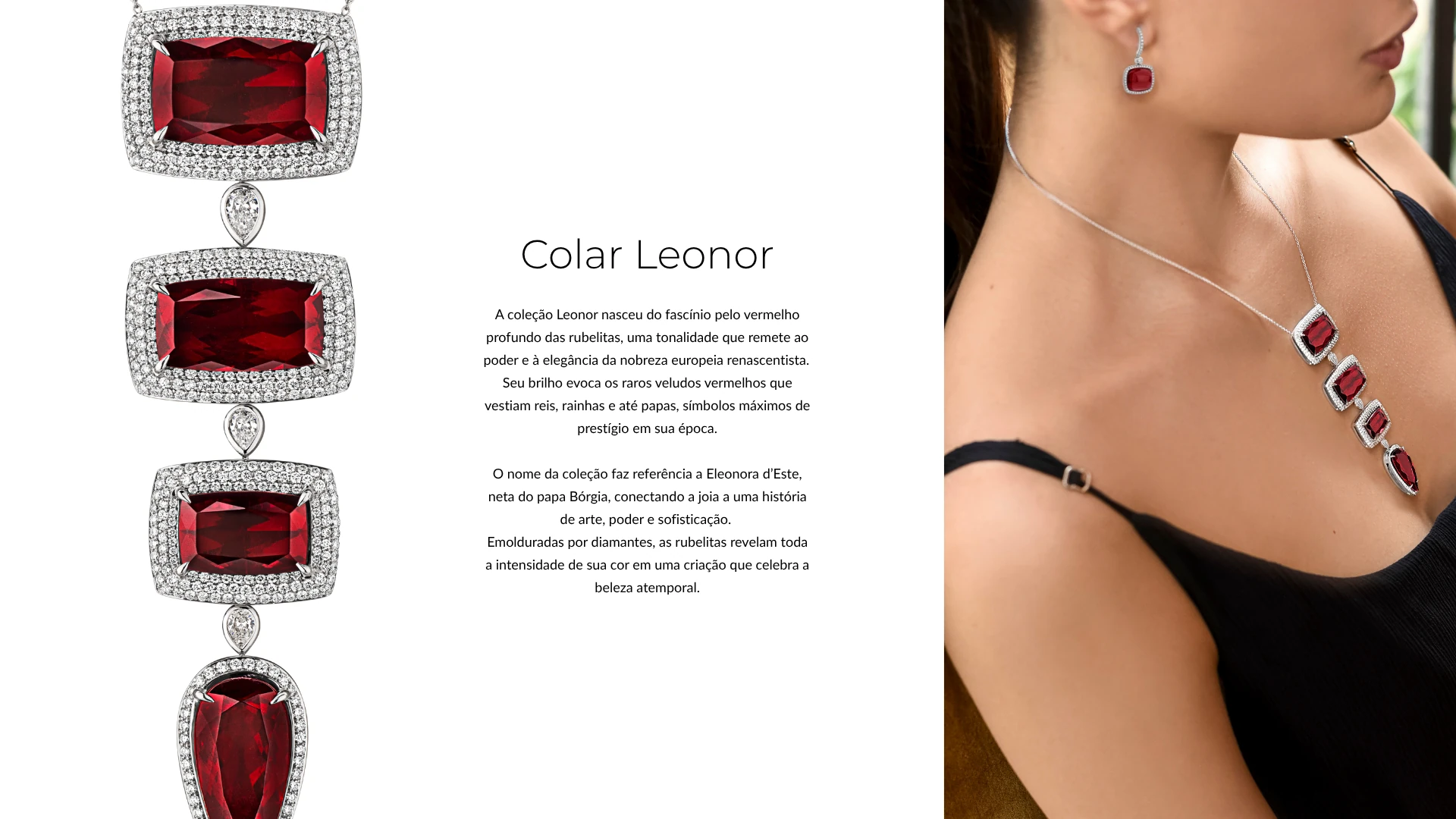 Colar Leonor — composição completa com joia, texto e modelo