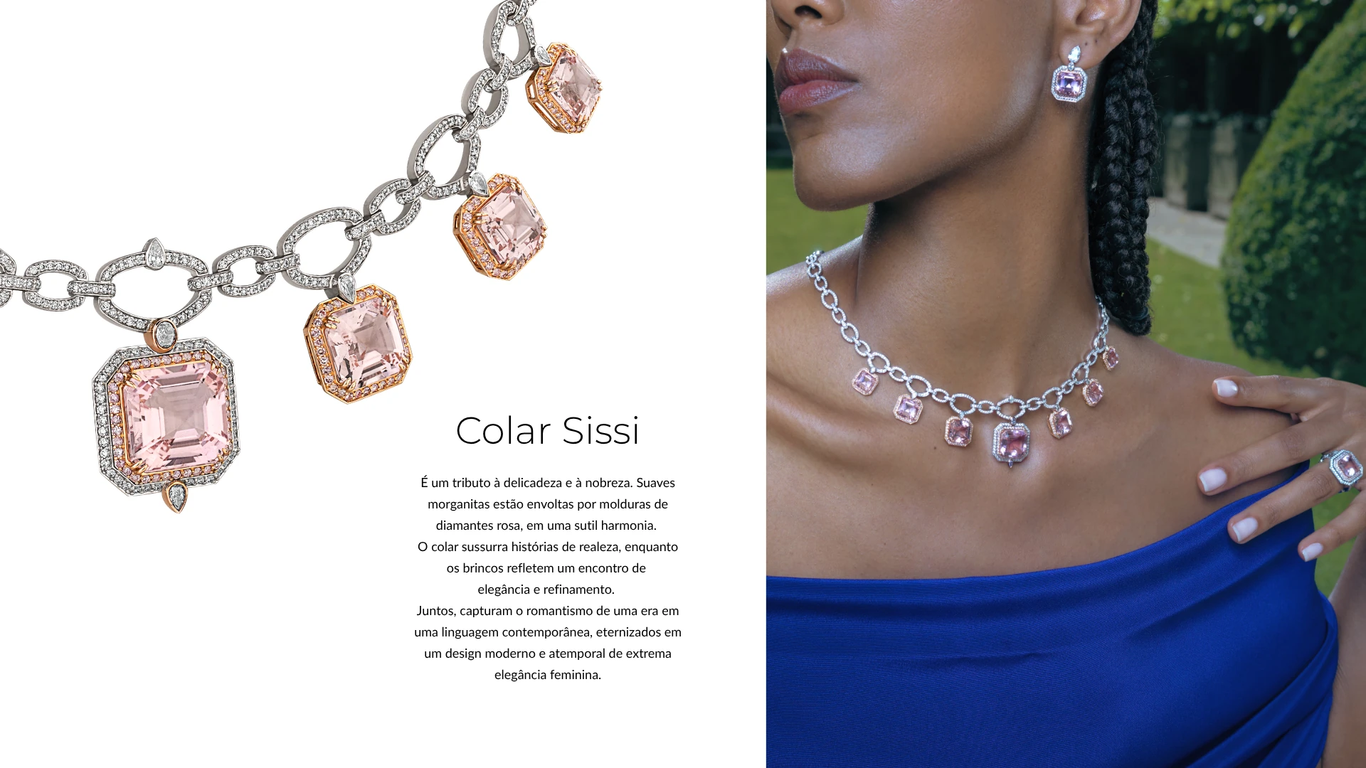 Colar Sissi — composição completa com joia, texto e modelo